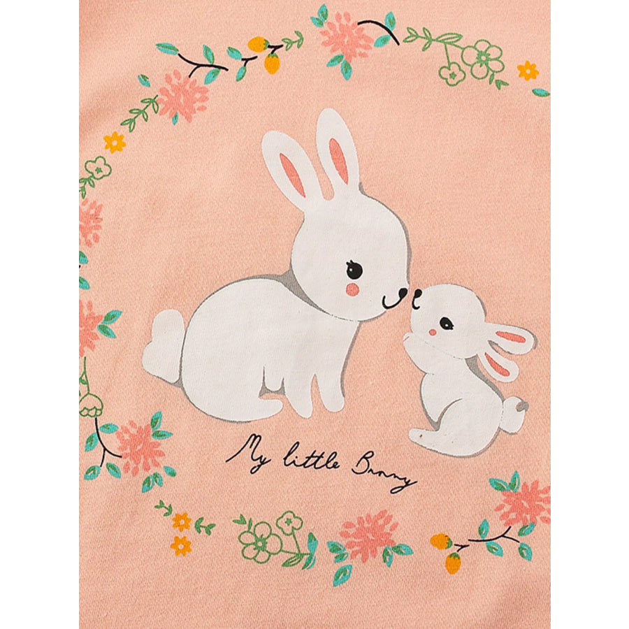 Children’s Cute Bunny Graphic Top and Floral Pants Set Apparel and Accessories