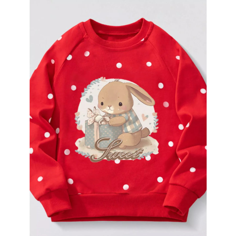 Children’s Cute Bunny Polka Dot Sweatshirt Red / 3Y Apparel and Accessories