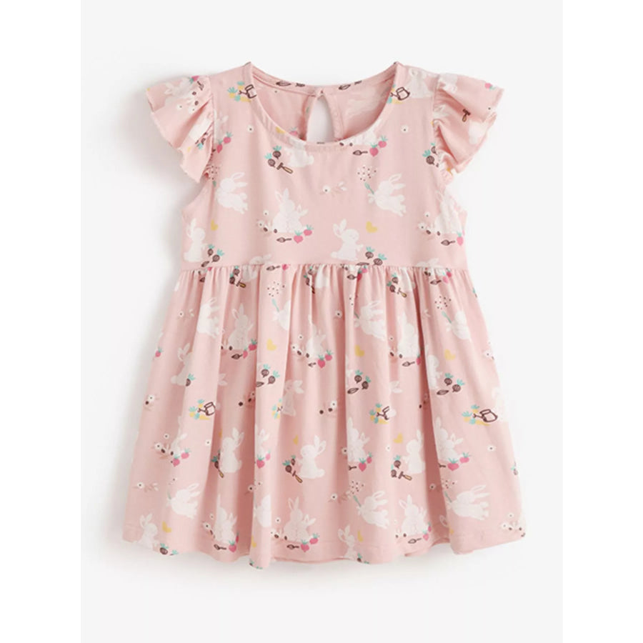 Children’s Cute Bunny Print Flutter Sleeve Dress Apparel and Accessories