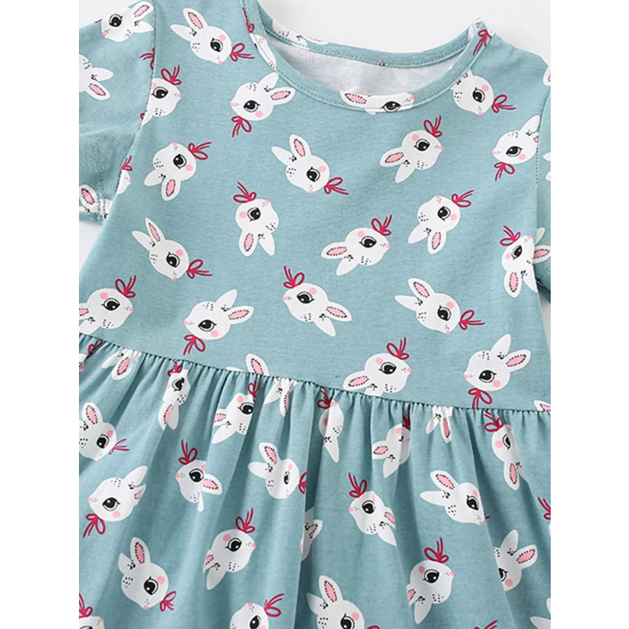 Children’s Cute Bunny Print Tiered Ruffle Dress Apparel and Accessories
