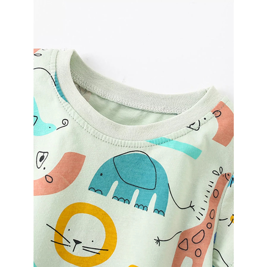Children’s Cute Cartoon Animal Print Top and Shorts Set Apparel and Accessories