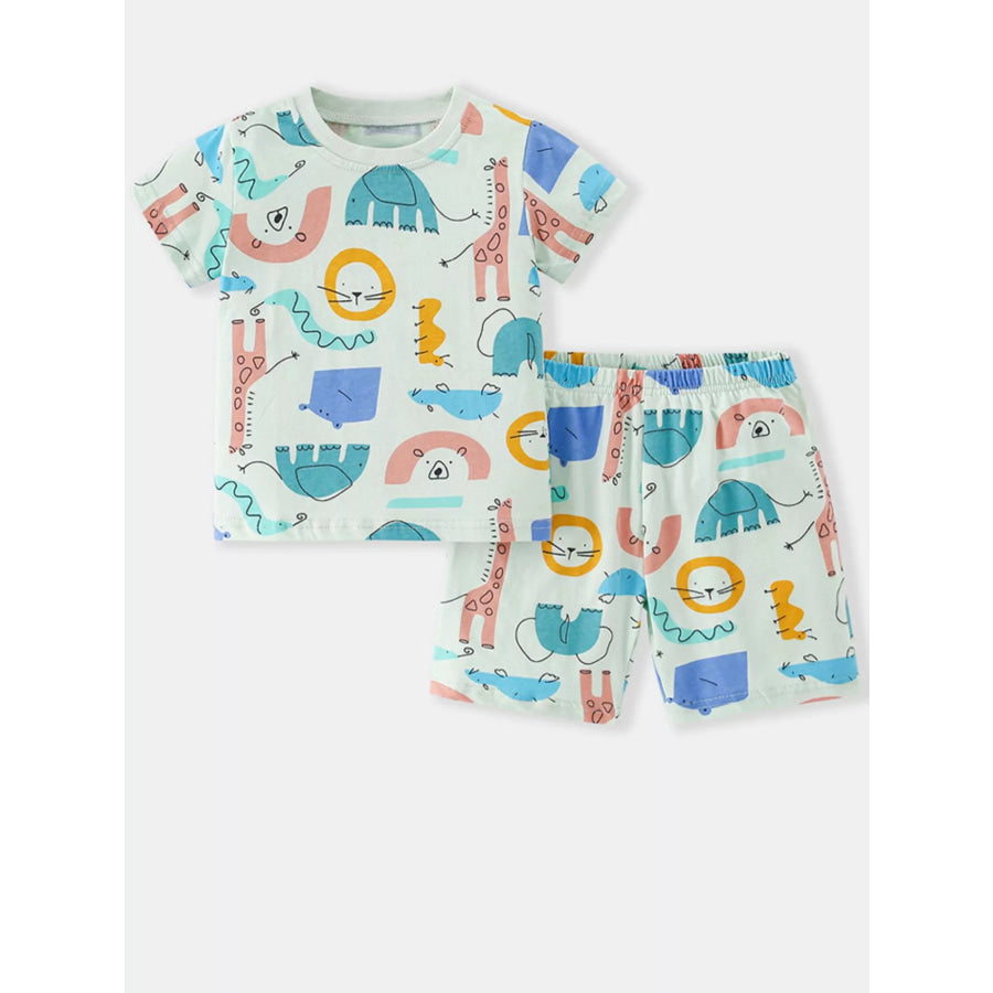 Children’s Cute Cartoon Animal Print Top and Shorts Set Multicolor / 5Y Apparel and Accessories
