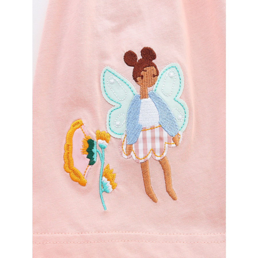 Children’s Cute Cartoon Applique Short Sleeve Casual Dress Apparel and Accessories
