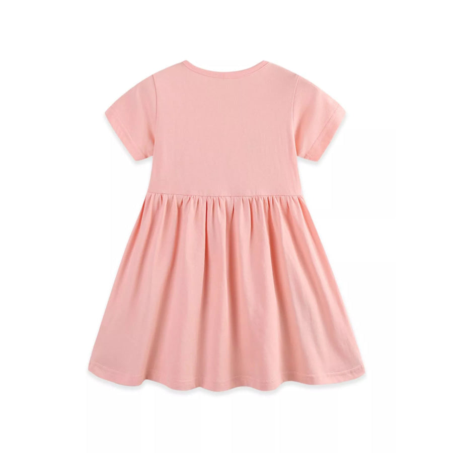 Children’s Cute Cartoon Applique Short Sleeve Casual Dress Apparel and Accessories
