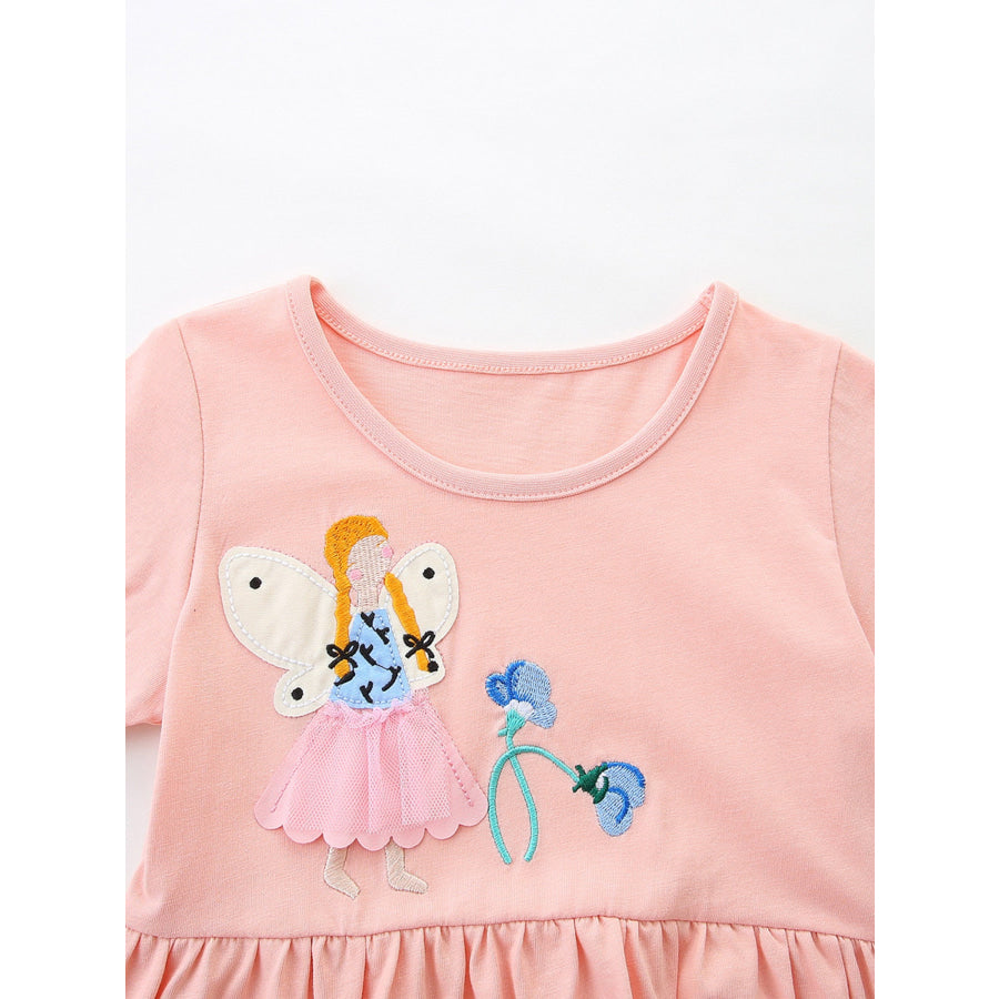 Children’s Cute Cartoon Applique Short Sleeve Casual Dress Apparel and Accessories