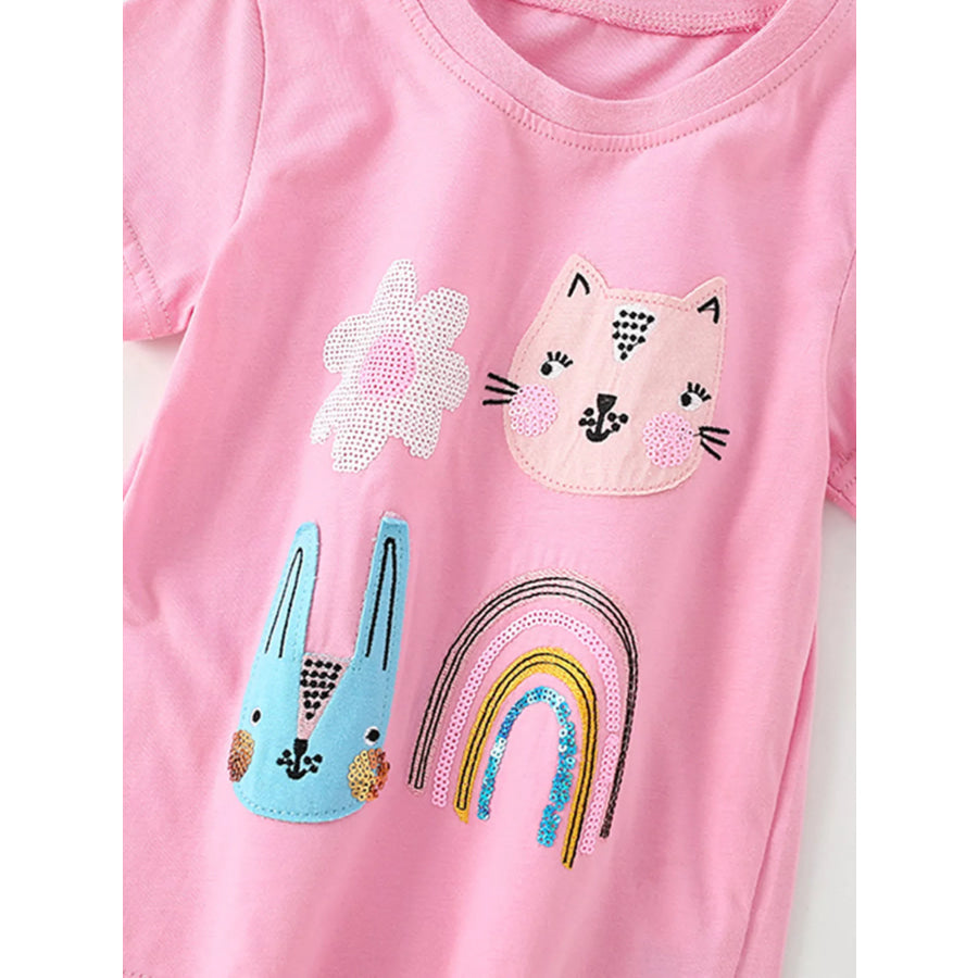 Children’s Cute Cartoon Applique Short Sleeve T-Shirt Apparel and Accessories