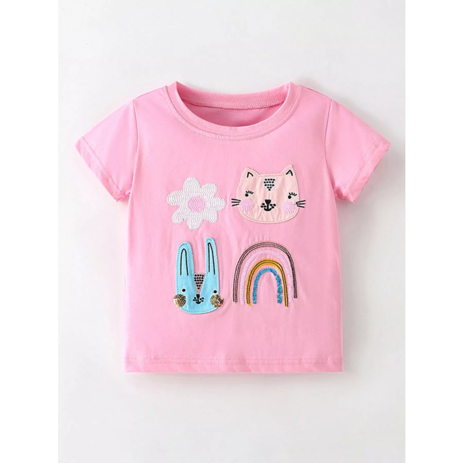 Children’s Cute Cartoon Applique Short Sleeve T-Shirt Pink / 3Y Apparel and Accessories