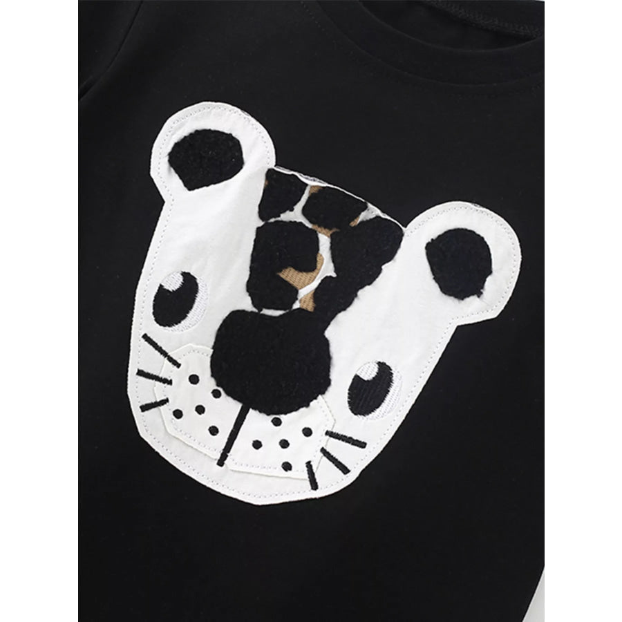 Children’s Cute Cartoon Bear Applique Short Sleeve Tee and Striped Shorts Set Apparel and Accessories