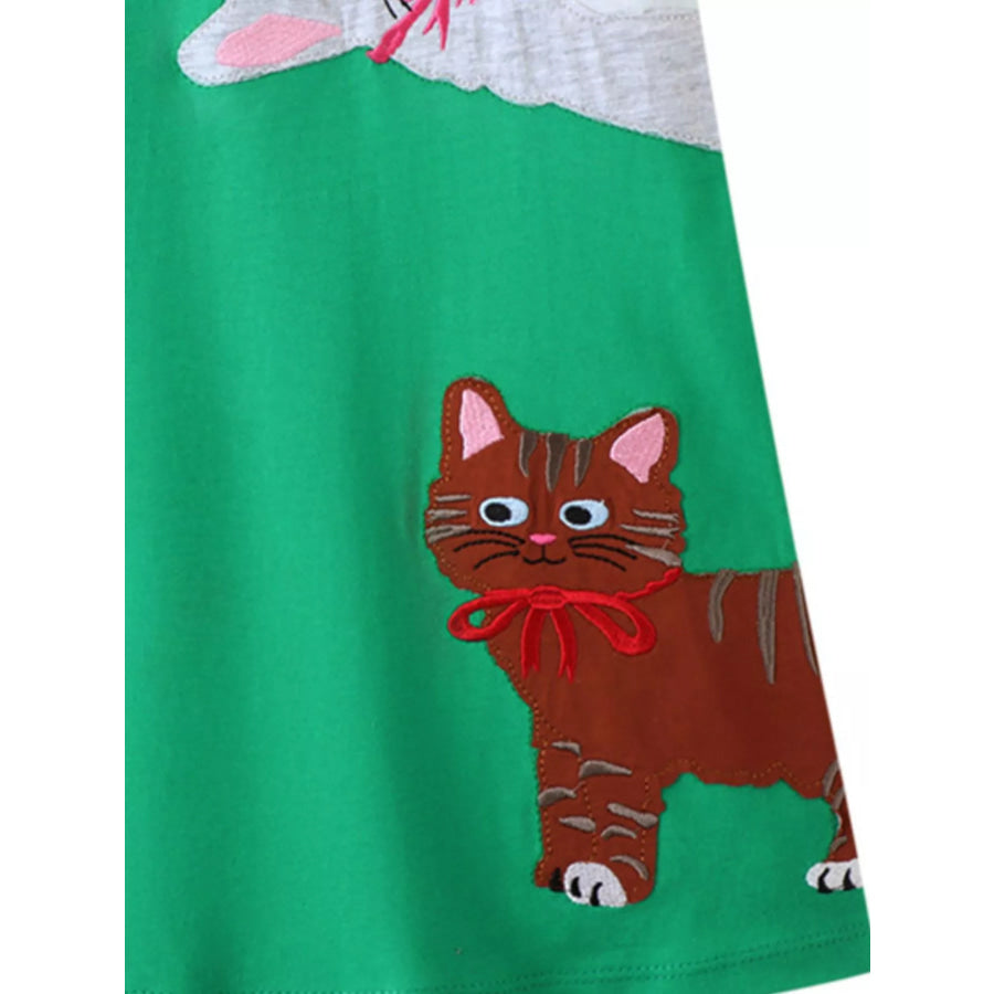 Children’s Cute Cartoon Cat Round Neck Dress Apparel and Accessories
