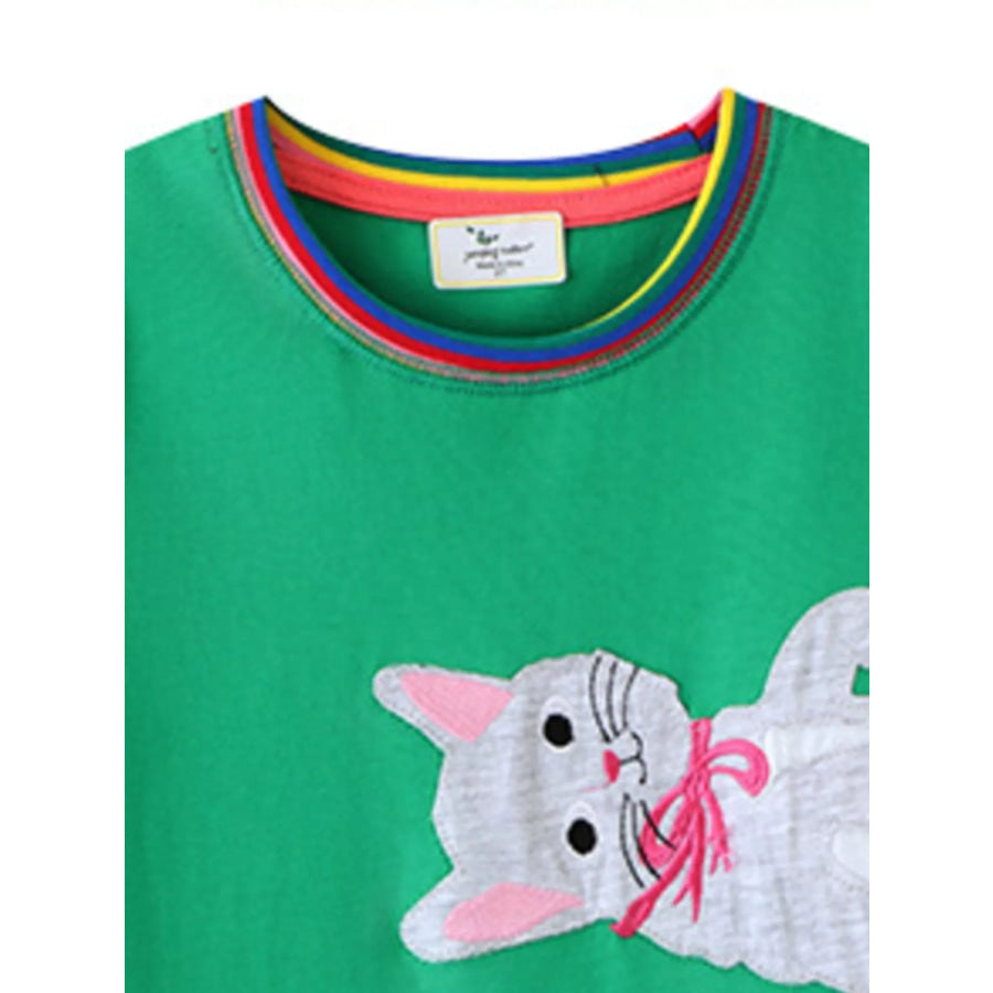 Children’s Cute Cartoon Cat Round Neck Dress Apparel and Accessories