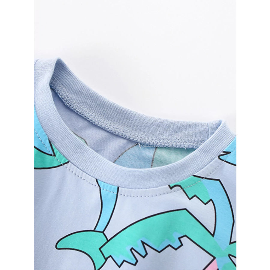 Children’s Cute Cartoon Dinosaur Print Ruffle Sleeve Dress Apparel and Accessories