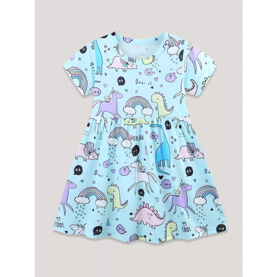 Children’s Cute Cartoon Dinosaur & Unicorn Print Casual Dress Apparel and Accessories