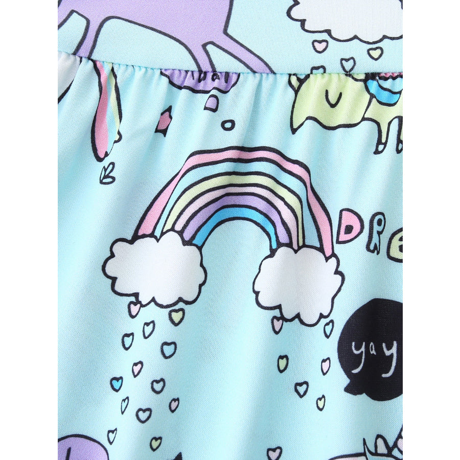 Children’s Cute Cartoon Dinosaur & Unicorn Print Casual Dress Apparel and Accessories