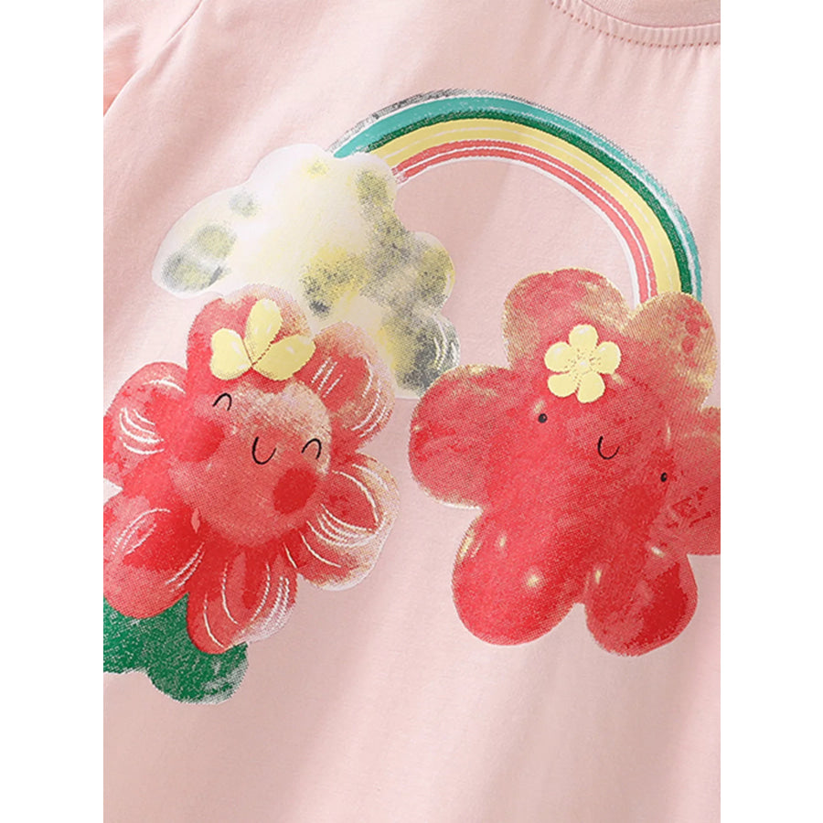 Children’s Cute Cartoon Flower Print Short Sleeve T-Shirt Apparel and Accessories