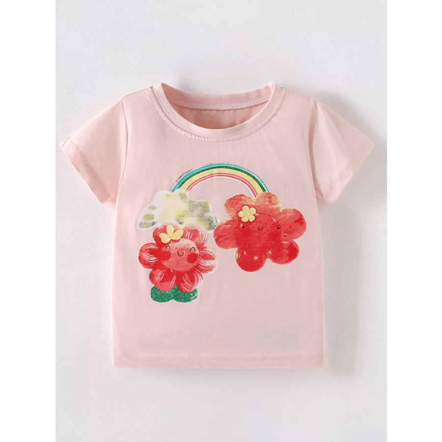 Children’s Cute Cartoon Flower Print Short Sleeve T-Shirt Blush Pink / 4Y Apparel and Accessories