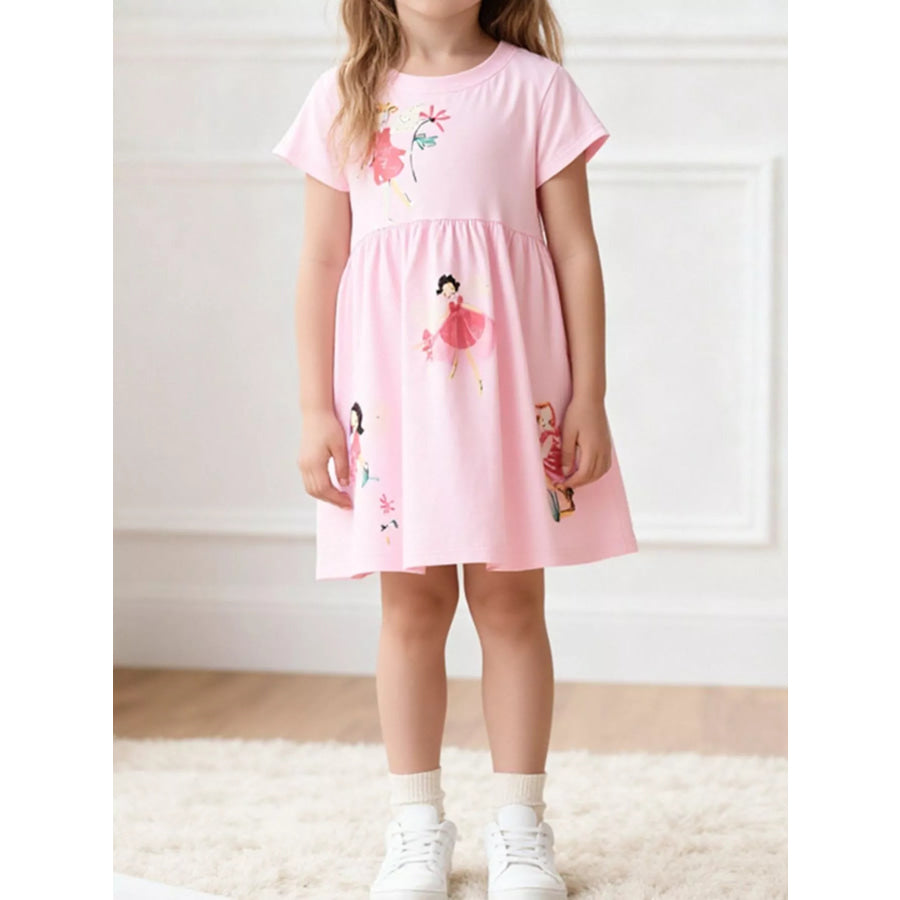 Children’s Cute Cartoon Graphic Short Sleeve Dress Blush Pink / 3Y Apparel and Accessories
