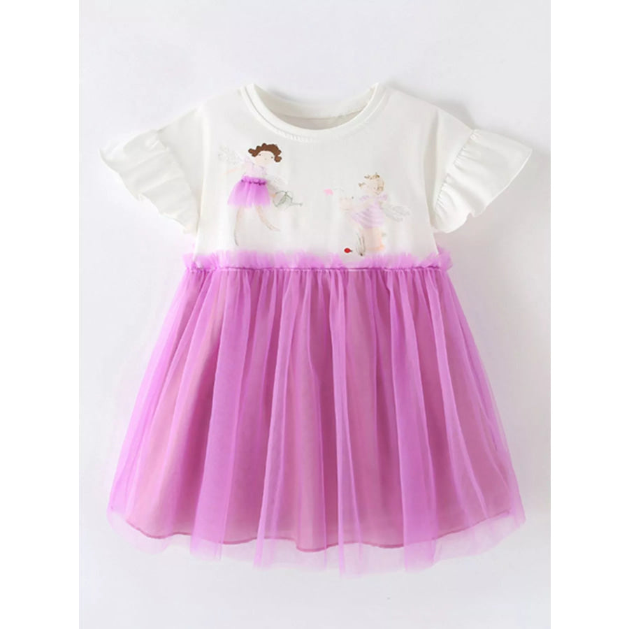 Children’s Cute Cartoon Graphic Tulle Dress White / 6Y Apparel and Accessories