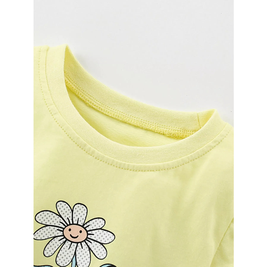 Children’s Cute Daisy Print Graphic Sleeve T-Shirt Apparel and Accessories