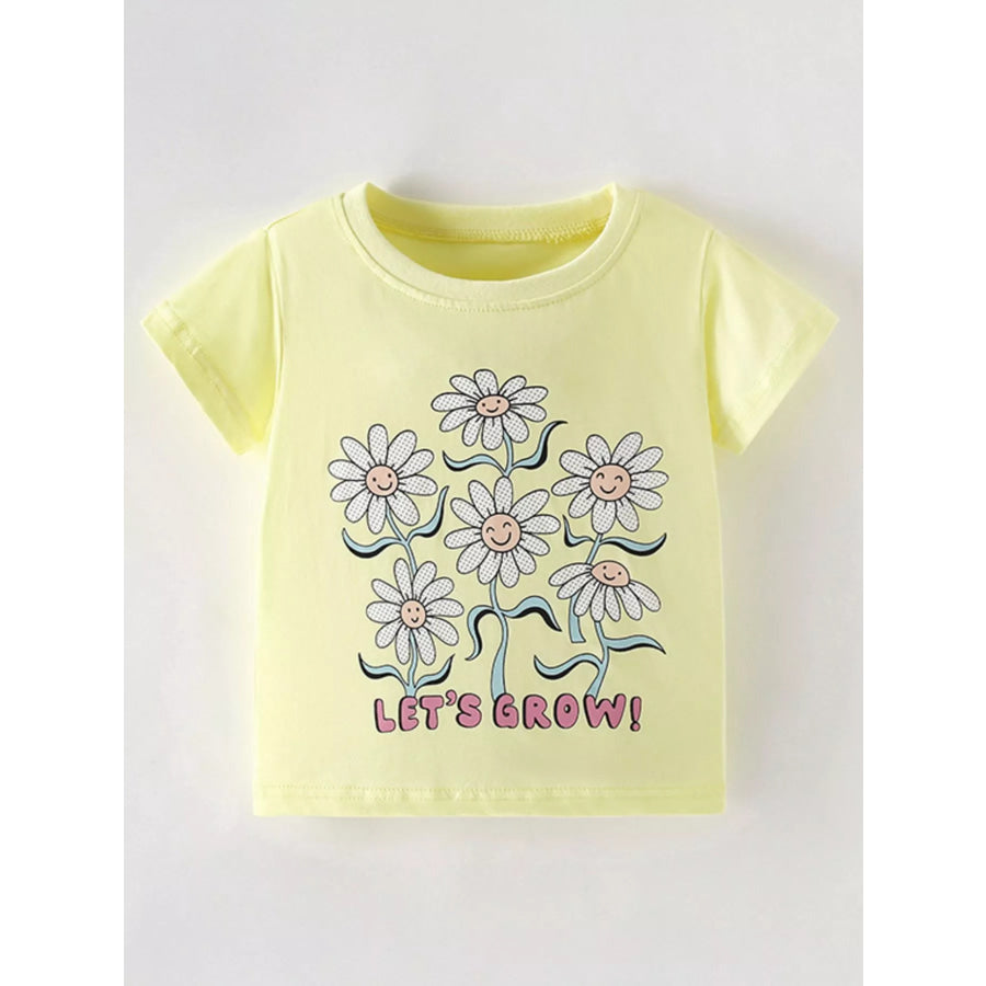 Children’s Cute Daisy Print Graphic Sleeve T-Shirt Light Yellow / 3Y Apparel and Accessories