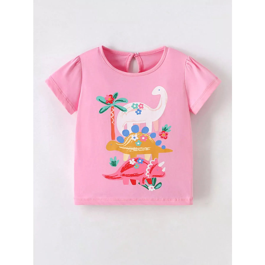 Children’s Cute Dinosaur Graphic Short Sleeve T-Shirt Pink / 5Y Apparel and Accessories