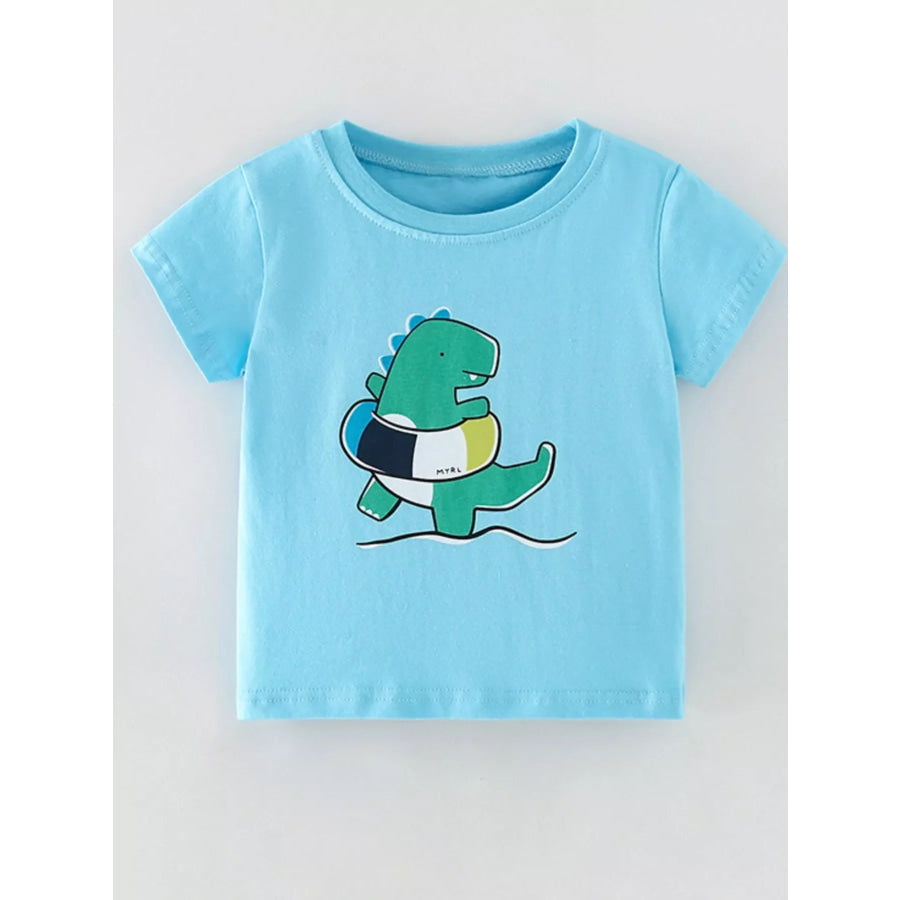 Children’s Cute Dinosaur Graphic Short Sleeve T-Shirt Sky Blue / 3Y Apparel and Accessories