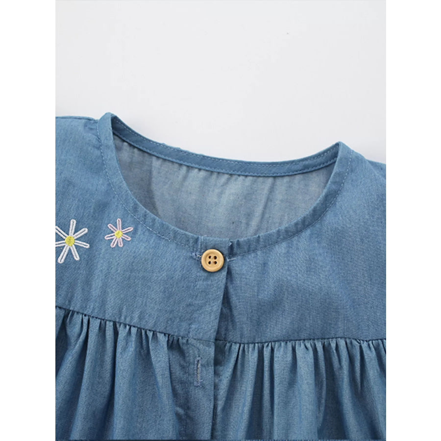 Children’s Cute Embroidered Button-Front Denim Dress Apparel and Accessories