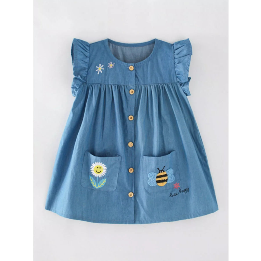 Children’s Cute Embroidered Button-Front Denim Dress Medium / 3Y Apparel and Accessories