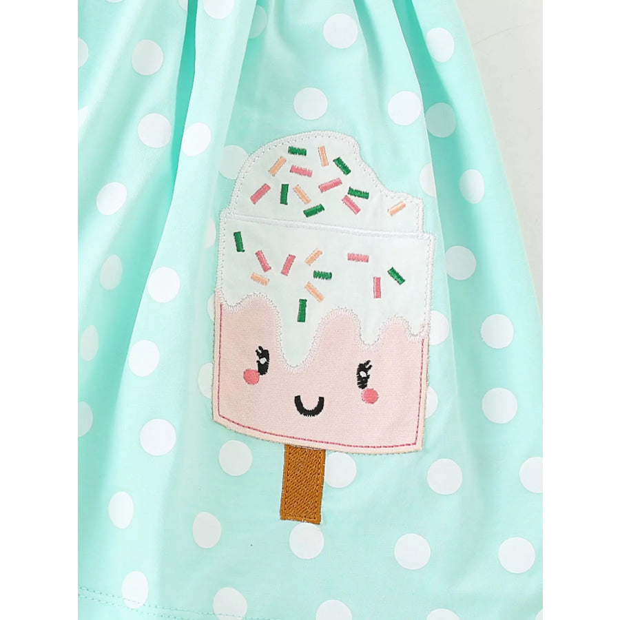 Children’s Cute Ice Cream Applique Polka Dot Dress Apparel and Accessories