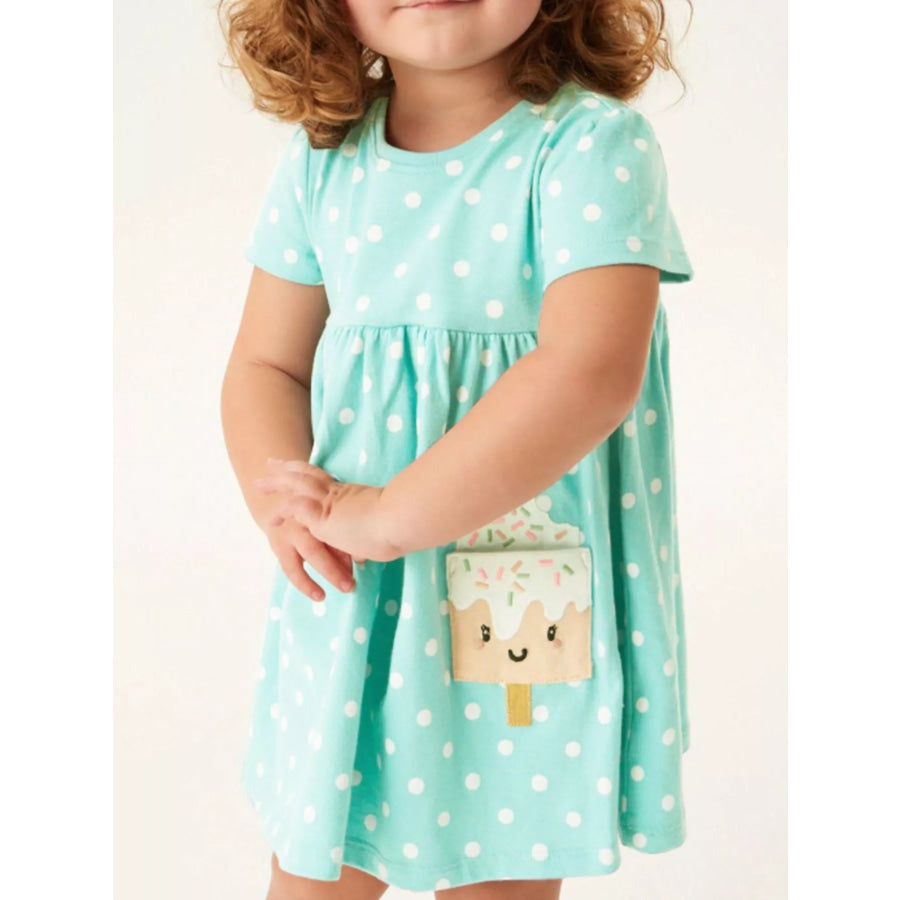 Children’s Cute Ice Cream Applique Polka Dot Dress Green Green / 6Y Apparel and Accessories