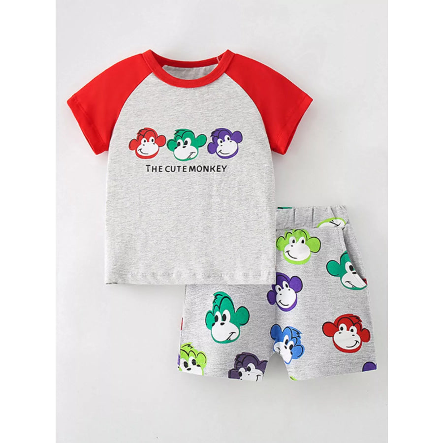 Children’s Cute Monkey Tee and Shorts Set Light Gray / 2Y Apparel Accessories