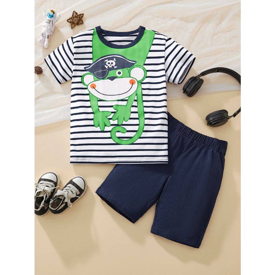 Children’s Cute Pirate Monkey Striped T-Shirt & Shorts Set Multicolor / 3Y Apparel and Accessories