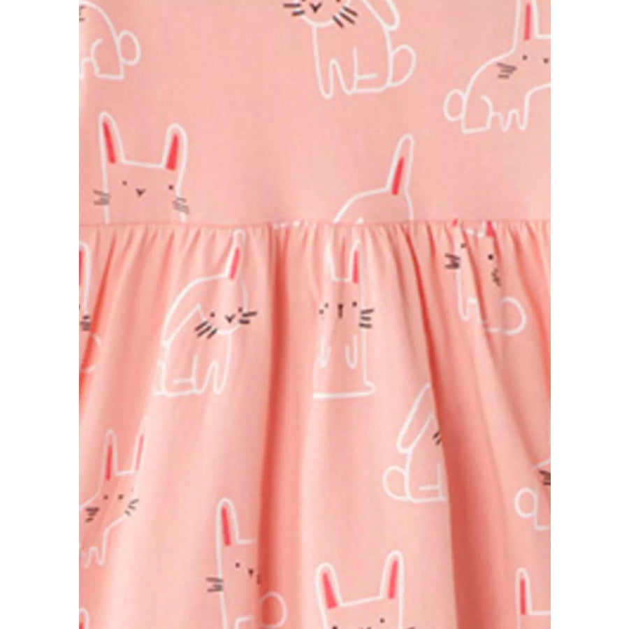 Children’s Cute Rabbit Print Round Neck Dress Apparel and Accessories
