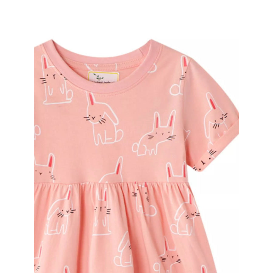 Children’s Cute Rabbit Print Round Neck Dress Apparel and Accessories