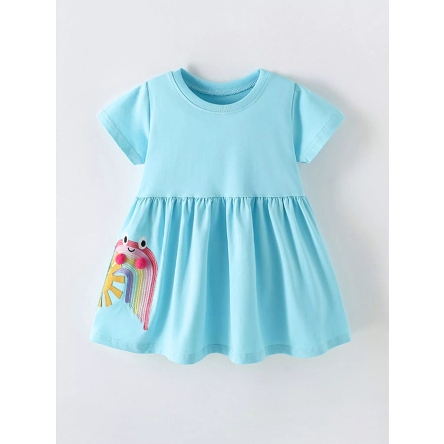 Children’s Cute Rainbow Frog Embroidered Dress Mint Blue / 3Y Apparel and Accessories