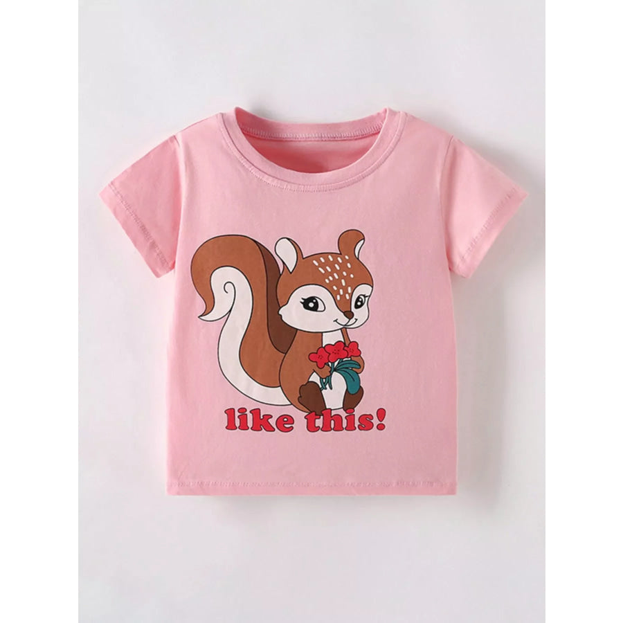 Children’s Cute Squirrel Graphic Short Sleeve T-Shirt Blush Pink / 3Y Apparel and Accessories