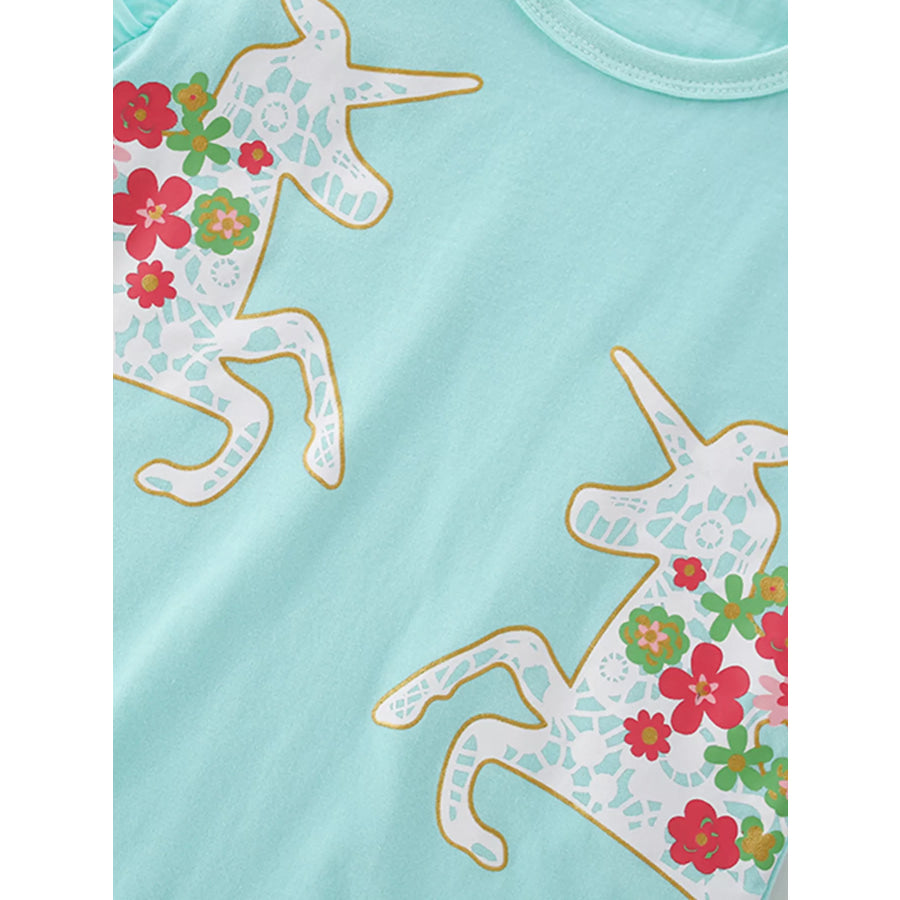 Children’s Cute Unicorn Floral Print Ruffle Sleeve T-Shirt Apparel and Accessories