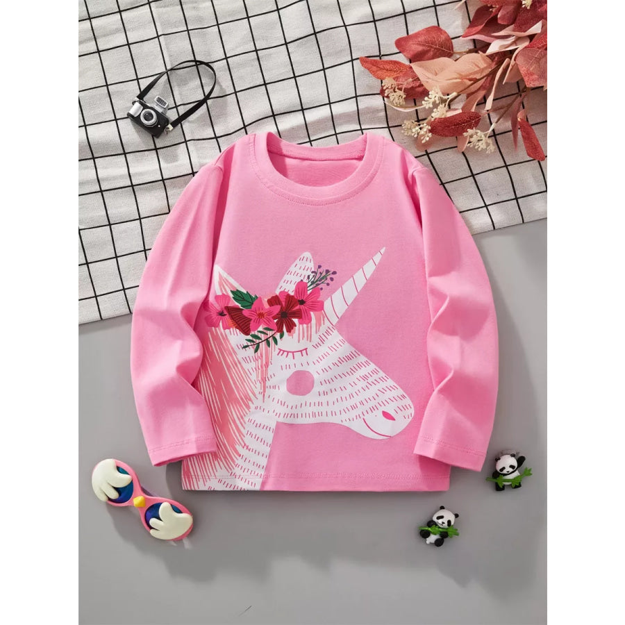 Children’s Cute Unicorn Graphic Long Sleeve T-Shirt Pink / 3Y Apparel and Accessories
