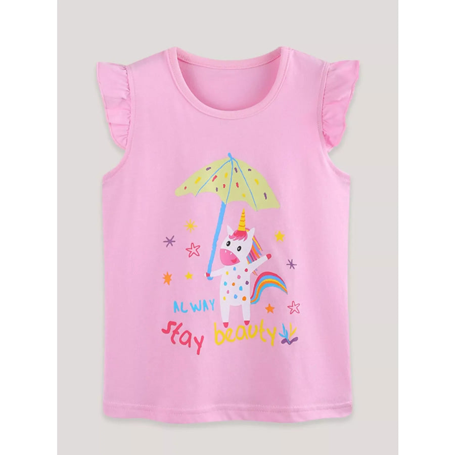 Children’s Cute Unicorn Graphic Ruffle Sleeve T-Shirt Apparel and Accessories