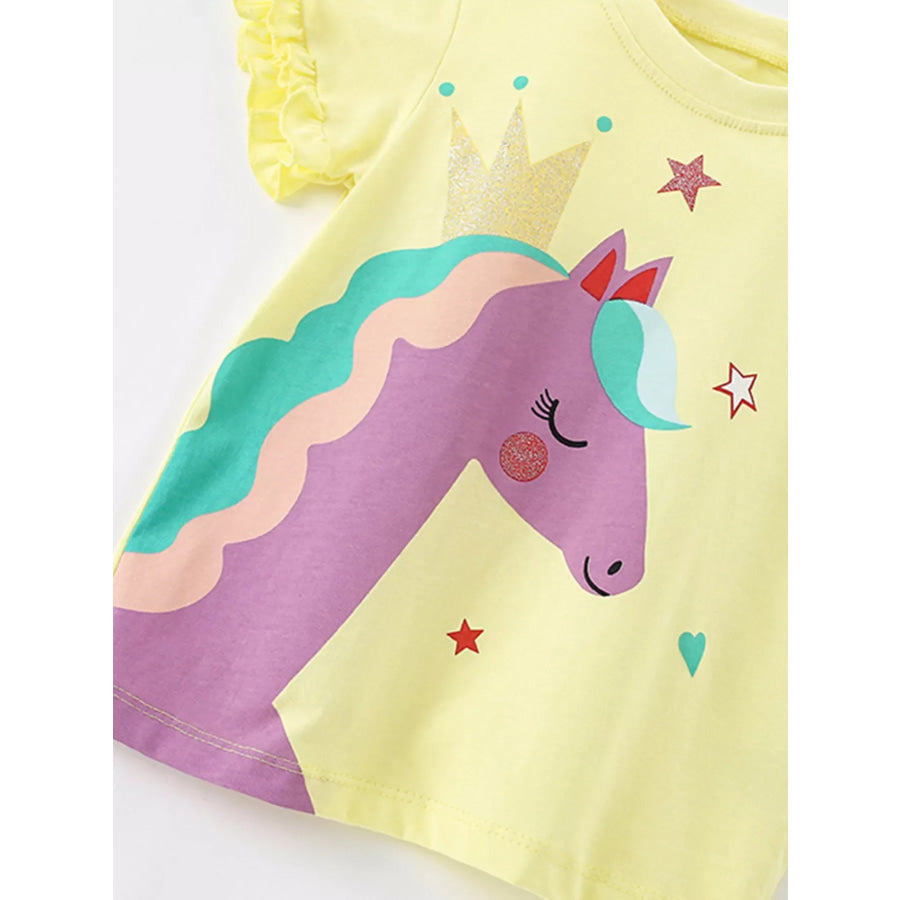 Children’s Cute Unicorn Graphic Ruffle Sleeve T-Shirt Apparel and Accessories