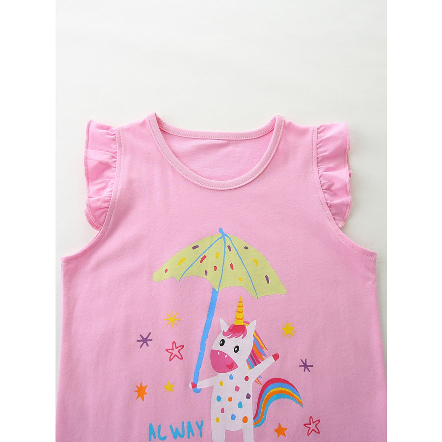 Children’s Cute Unicorn Graphic Ruffle Sleeve T-Shirt Apparel and Accessories