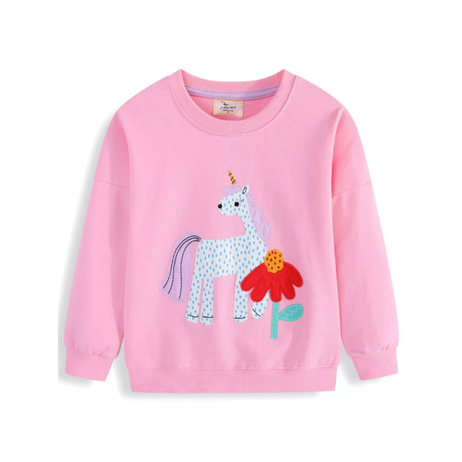 Children’s Cute Unicorn Patch Crewneck Sweatshirt Pink / 2T Apparel and Accessories
