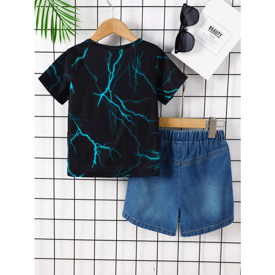 Children’s Daddy & Son Best Friend Lightning Print Tee & Denim Shorts Set Apparel and Accessories