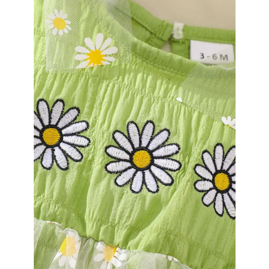Children’s Daisy Embroidered Sleeveless Bodysuit Dress Light Green / 0-3M Apparel and Accessories
