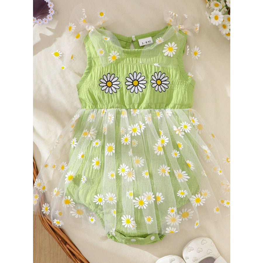 Children’s Daisy Embroidered Sleeveless Bodysuit Dress Light Green / 0-3M Apparel and Accessories