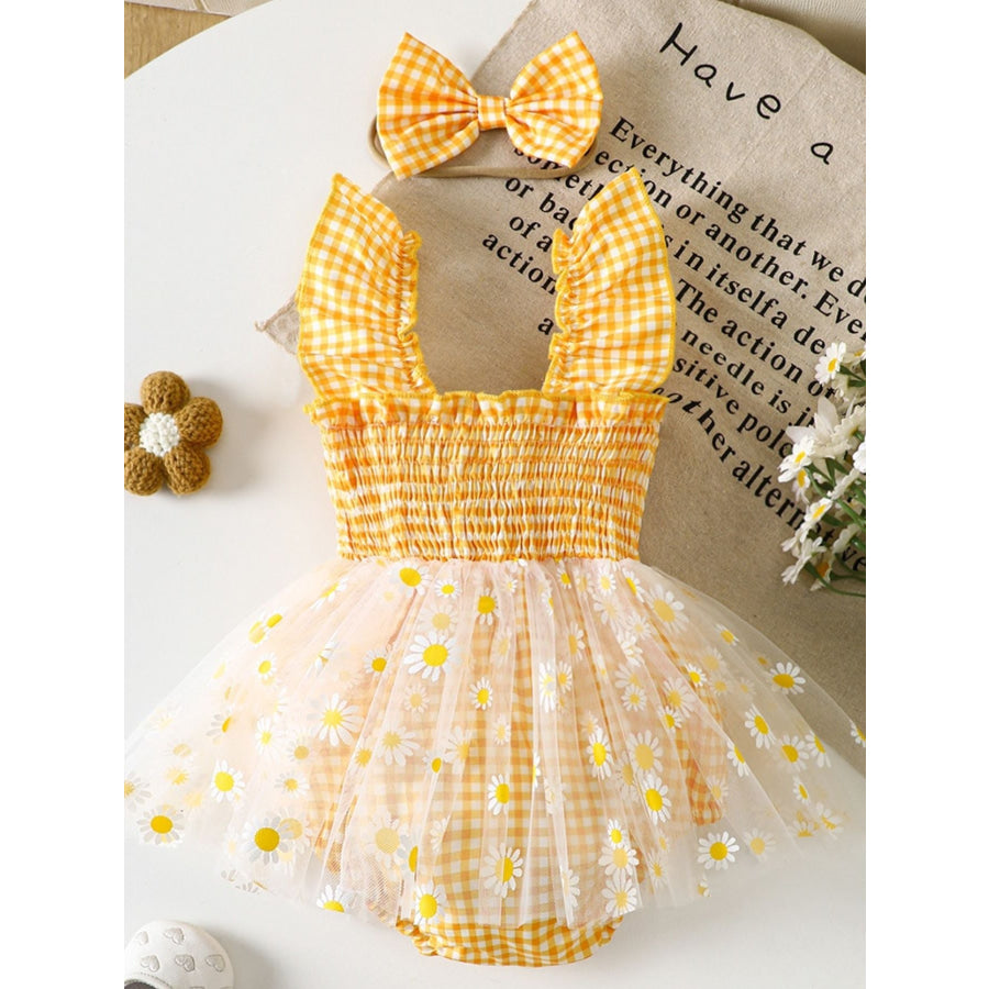 Children’s Daisy Gingham Ruffle One-Piece with Headband Apparel and Accessories