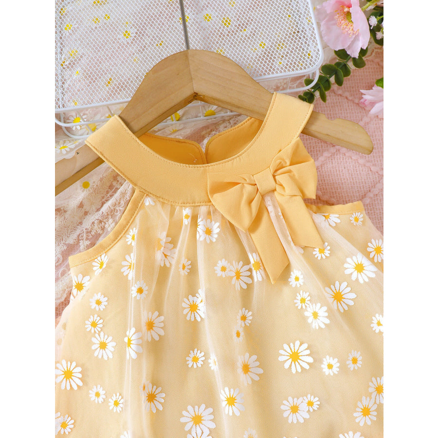 Children’s Daisy Print Bow Decor Tank Top & Shorts Set Apparel and Accessories