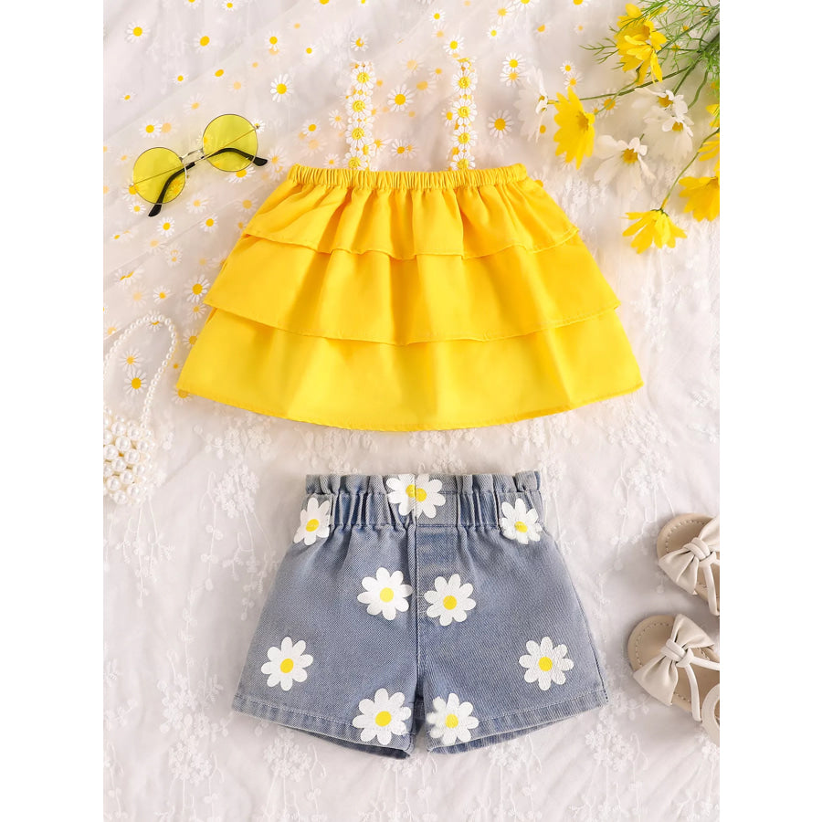 Children’s Daisy Print Cami and Denim Shorts Set Yellow / 18-24M Apparel and Accessories