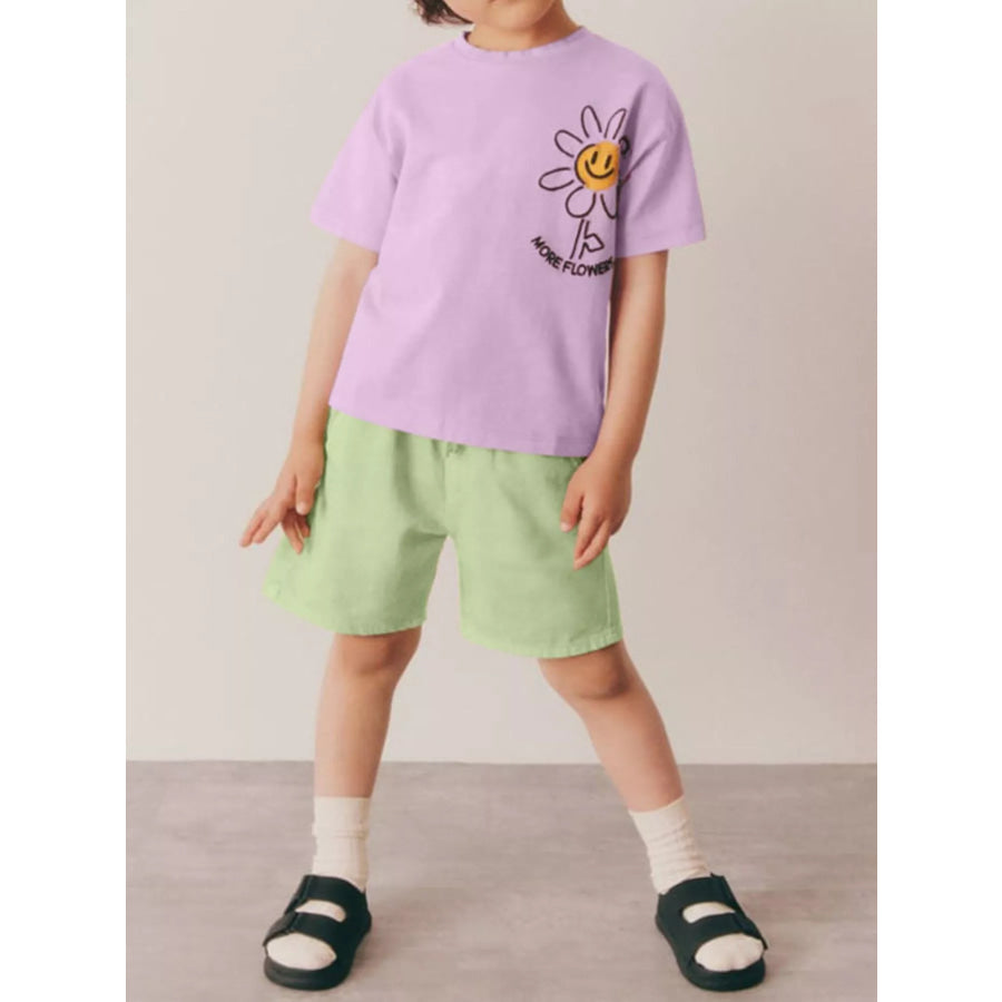 Children’s Daisy Print Tee and Shorts Set Pink Purple / 3Y Apparel and Accessories
