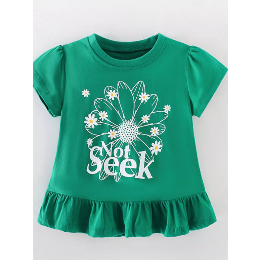 Children’s Daisy Ruffle Hem Short Sleeve T-Shirt Green / 3Y Apparel and Accessories
