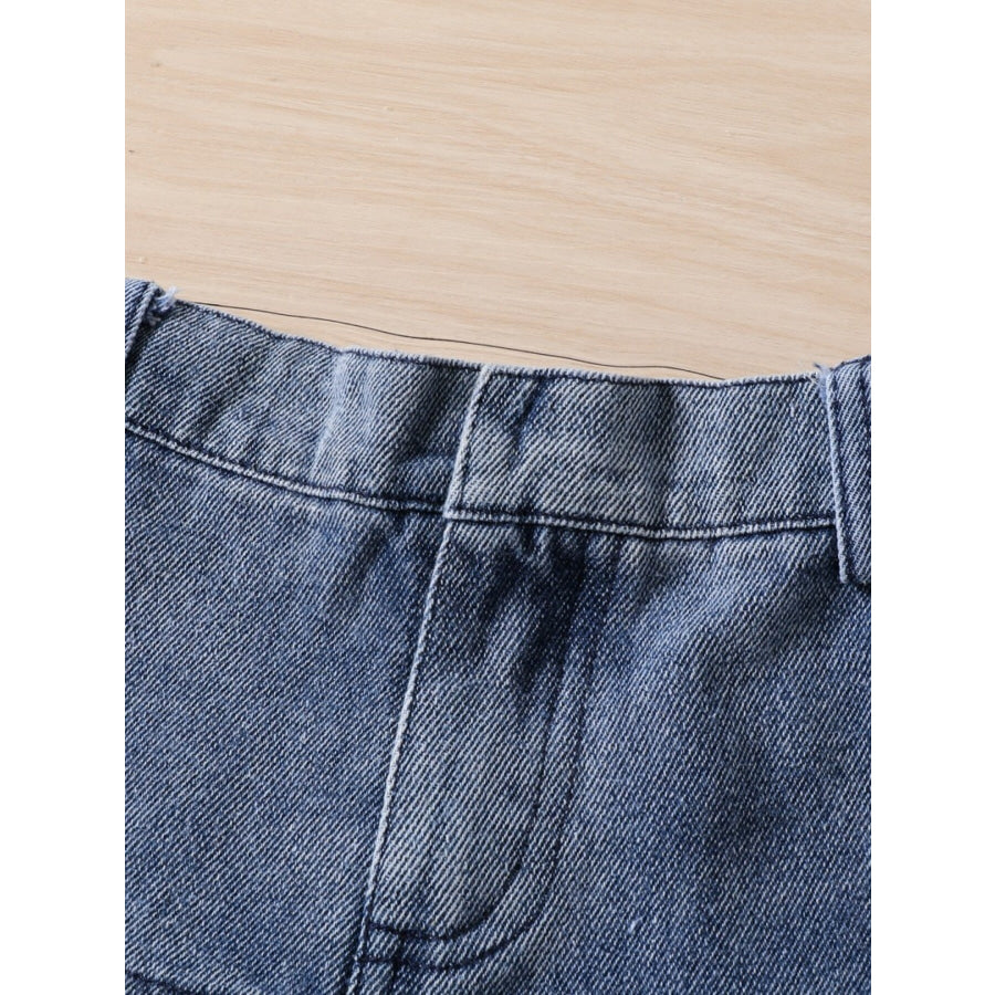 Children’s Denim Bowknot Crop Top and Pleated Skirt Set Apparel and Accessories